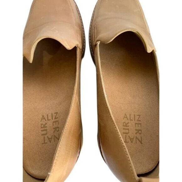 NATURALIZER Darry Lug Sole Heeled Platform Leather Loafer 10W 10 Wide Chunky Tan - Picture 7 of 9